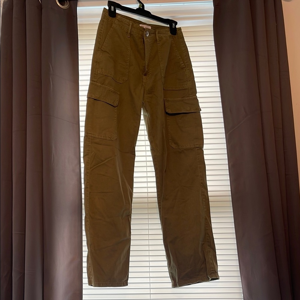 Zara Olive Cargo Pants Straight Leg